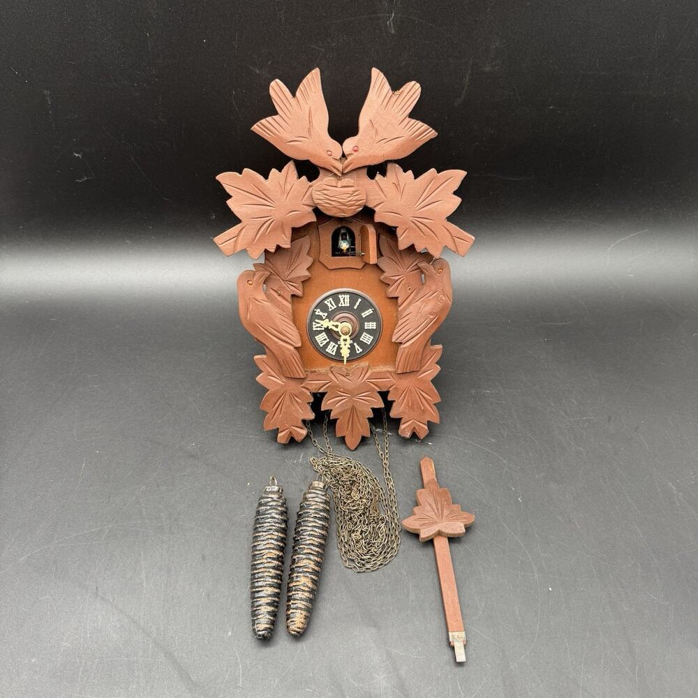 Untested Beautiful Vintage Cuckoo Clock Black Forest Germany 100% Complete As-Is